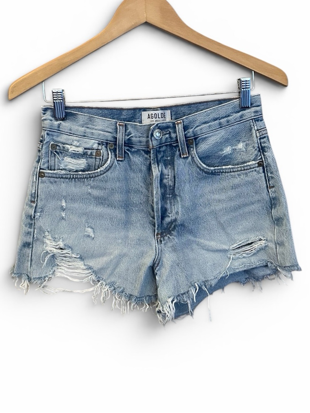 Agolde Light Wash Distressed Denim Cutoff Shorts Excellent Condition Size 25